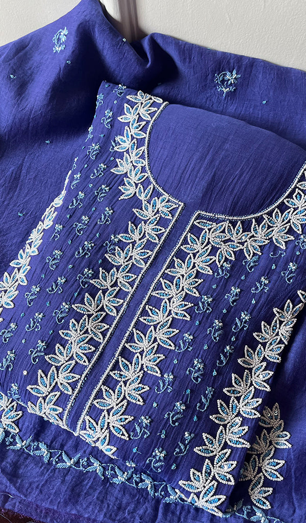 Saziya Women's Lakhnavi Handcrafted Mul Chanderi Semi - Stitched Kurta And Dupatta Set - HONC0307235