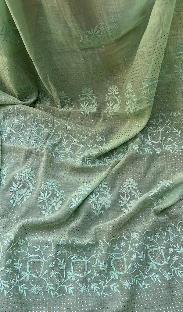 Women's Lakhnavi Handcrafted Mul Chanderi Chikankari Saree - HONC0259130