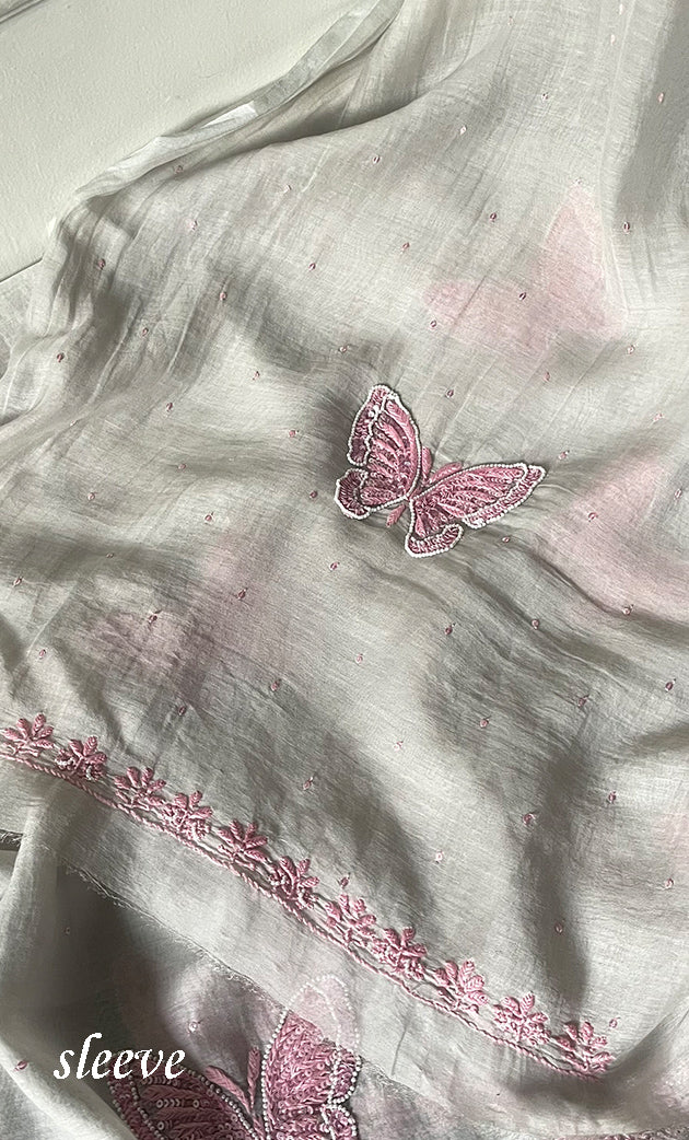 Women's Lakhnavi Handcrafted Unstitched Mul Chanderi Kurta And Dupatta Set - HONC0302863