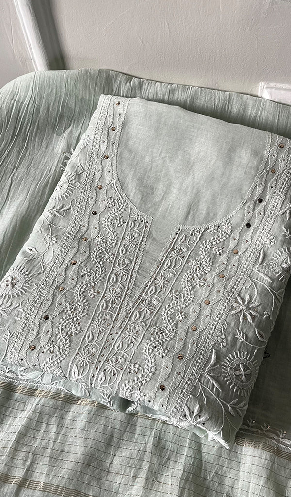 Women's Lucknowi Handcrafted Mul Chanderi Chikankari Kurta Dupatta Set- HONC0257324