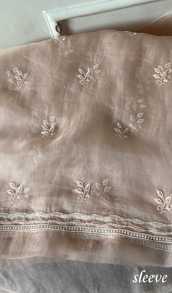 Mainaaj  Women's Lakhnavi Handcrafted Pure Organza Chikankari Unstitched Kurta And Dupatta Set- HONC0311251