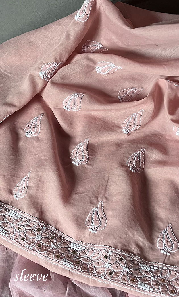 Women's Lakhnavi Handcrafted Unstitched Cotton Chikankari Suit Material - HONC0264453