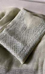 Load image into Gallery viewer, Women&#39;s Lakhnavi Handcrafted Pure Organza Chikankari Unstitched Kurta And Dupatta Set- HONC0266928
