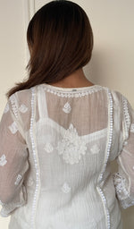 Women's Lucknowi Handcrafted Mul Chanderi Stitched Chikankari Short Kurta And Plazzo Set . (Copy)