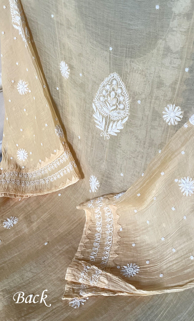 Women's Lakhnavi Handcrafted Mul Chanderi Semi-Stitched Kurta And Dupatta Set - HONC0307410