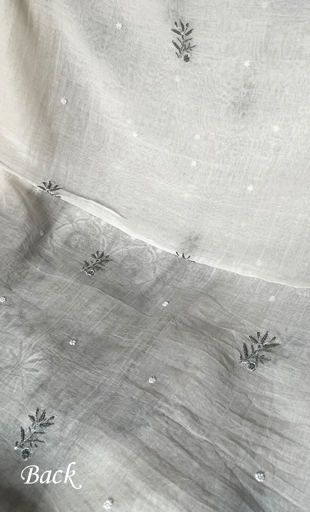 Women's Lakhnavi Handcrafted Unstitched Mul Chanderi Kurta And Dupatta Set - HONC0327483