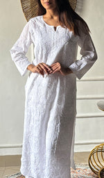将图像加载到图库查看器中， Women's Lakhnavi Handcrafted Cotton Chikankari Kurti - HONC0347113