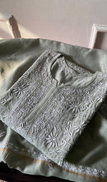 将图像加载到图库查看器中， Women's Lakhnavi Handcrafted Chanderi Silki Semi - Stitched Kurta And Dupatta Set - HONC0371447