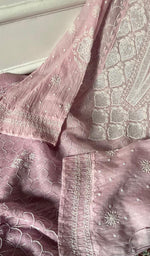 Load image into Gallery viewer, Mehar Women's Lakhnavi Handcrafted Mul Chanderi Semi - Stitched Kurta And Dupatta Set - HONC0596464