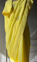 Load image into Gallery viewer, Women&#39;s Lakhnavi Handcrafted Viscose Georgette Chikankari Saree - HONC0301792
