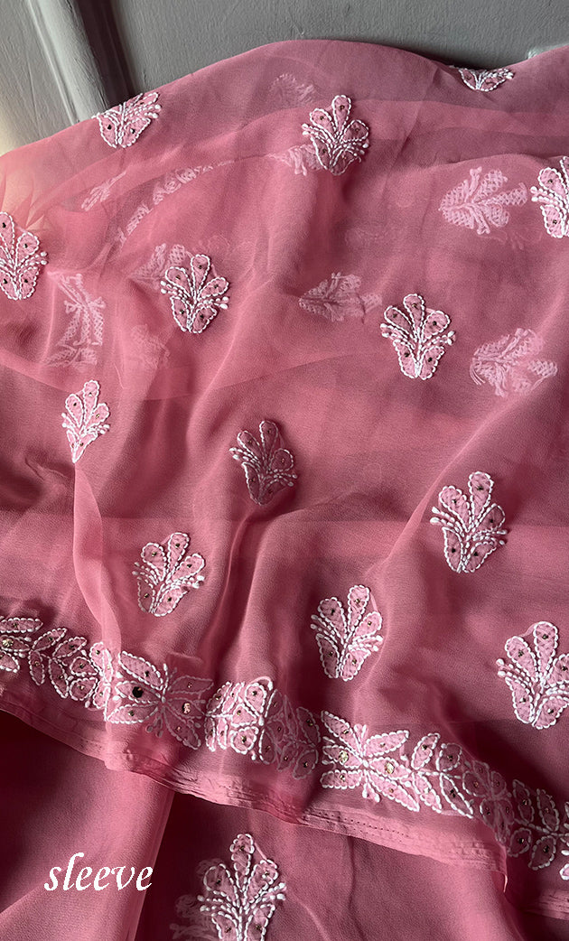 Women's Lakhnavi Handcrafted Unstitched Faux-Georgette Chikankari Suit Material - HONC0263369