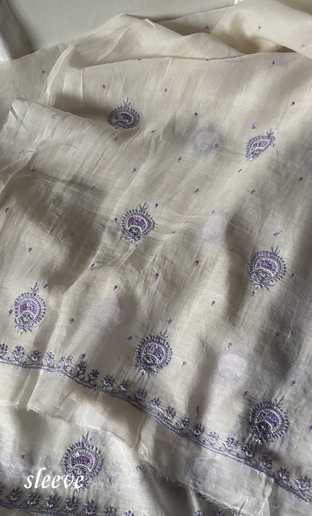 Women's Lakhnavi Handcrafted Unstitched Mul Chanderi Kurta And Dupatta Set - HONC0324072