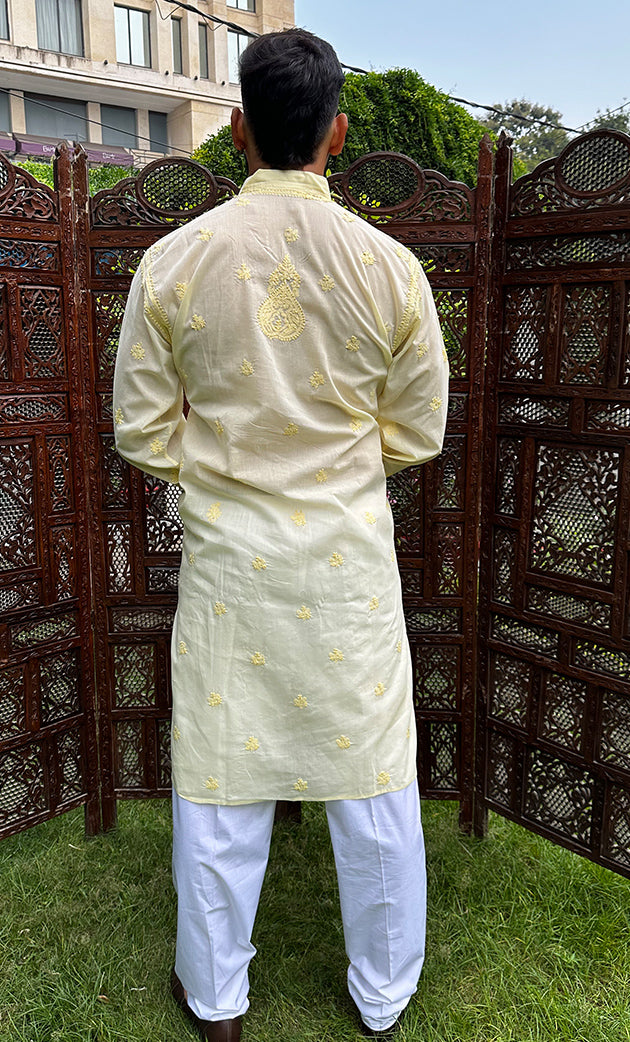 Men's Lucknowi Handcrafted Cotton Chikankari Kurta - HONC0315400