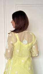 Ira Women's Lucknowi Handcrafted Mul Chanderi Stitched Chikankari Kurta And Plazzo Set .