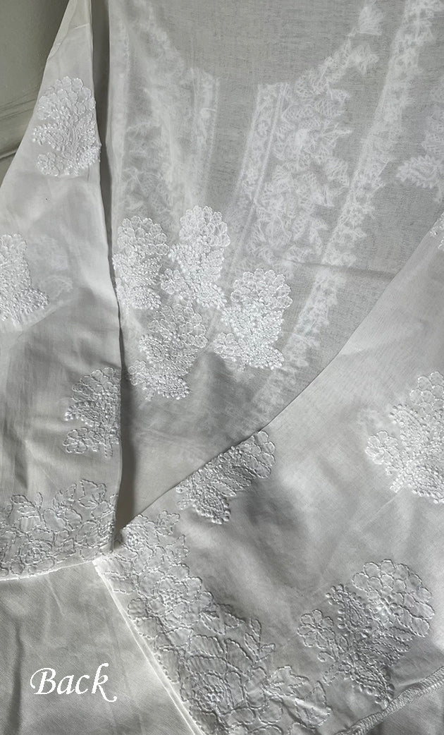 Women's Lakhnavi Handcrafted Unstitched Cotton Chikankari Kurta Dupatta Set - HONC0231301