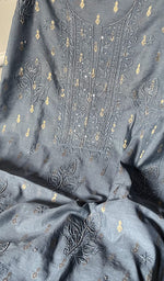 将图像加载到图库查看器中， Women&#39;s Lakhnavi Handcrafted Chanderi Silk Chikankari Semi - Stitched Kurta Dupatta Set - HONC082730
