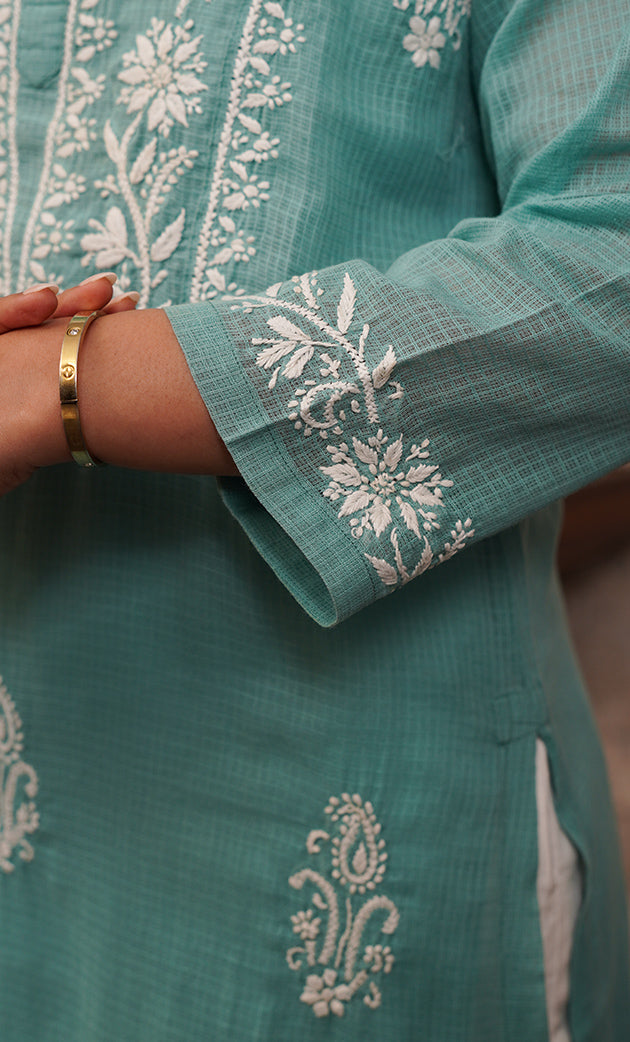 Women's Lakhnavi Handcrafted Kota Cotton Chikankari Kurti - HONC0306029