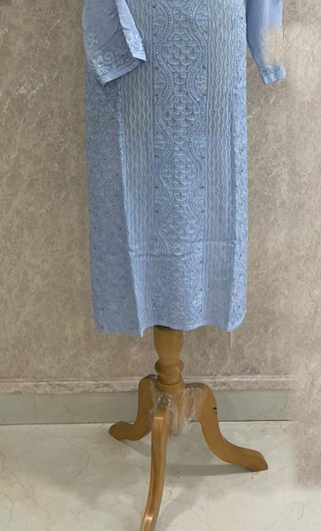 Women's Lakhnavi Handcrafted Viscose Georgette Chikankari Kurti- HONC0268917