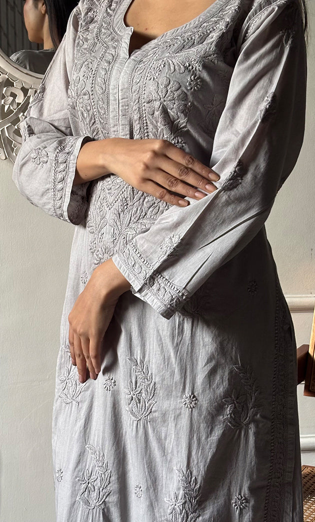 Women's Lakhnavi Handcrafted Cotton Chikankari Kurta And Palazzo Set - HONC0286950