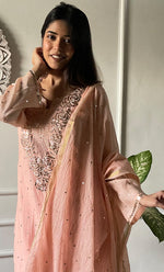 将图像加载到图库查看器中， Women's Lakhnavi Handcrafted Mul Chanderi Chikankari Stitched Kurta, Dupatta And Pant Set - HONC03224190