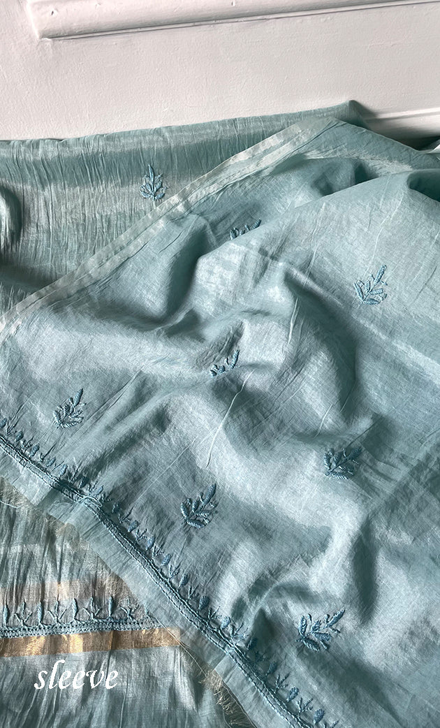 Women's Lakhnavi Handcrafted Mul Chanderi Unstitched Chikankari Full Suit Material - HONC0319534