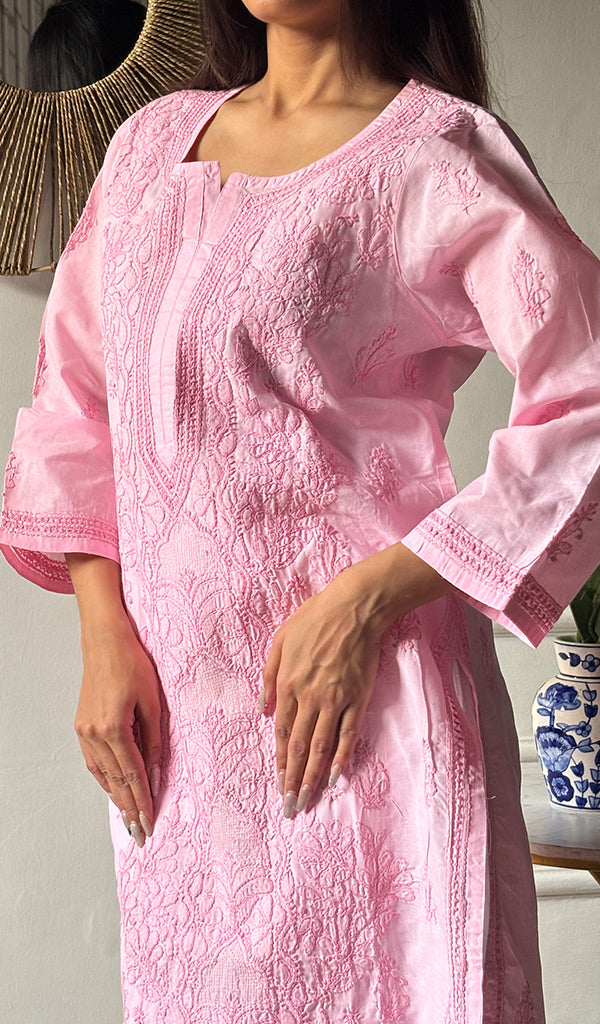 Shreea Women's Lakhnavi Handcrafted Cotton Chikankari Kurti - HONC0347171