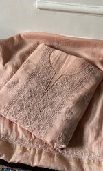 Load image into Gallery viewer, Women's Lakhnavi Handcrafted Mul Chanderi Unstitched Chikankari Full Suit Material - HONC0328132