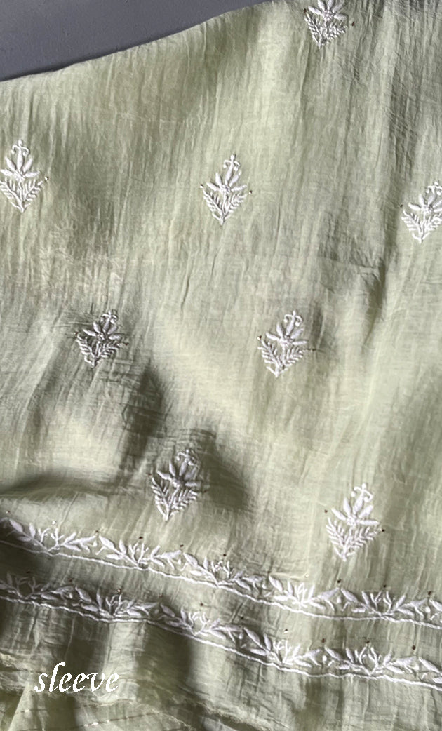 Women's Lakhnavi Handcrafted Mul Chanderi Unstitched Kurta And Dupatta Set - HONC0284727