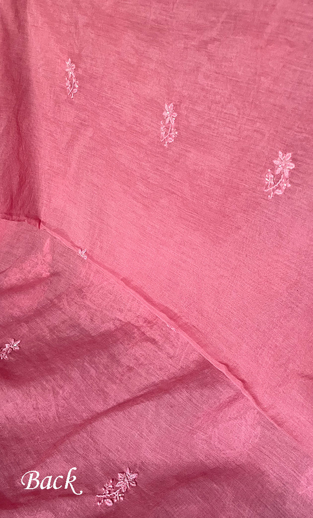 Women's Lakhnavi Handcrafted Mul Chanderi Unstitched Chikankari Full Suit Material - HONC0295753