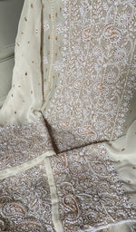 Load image into Gallery viewer, Women's Lakhnavi Handcrafted Pure Silk Georgette Chikankari Semi - stitched Anarkali And Dupatta Set- HONC0334398