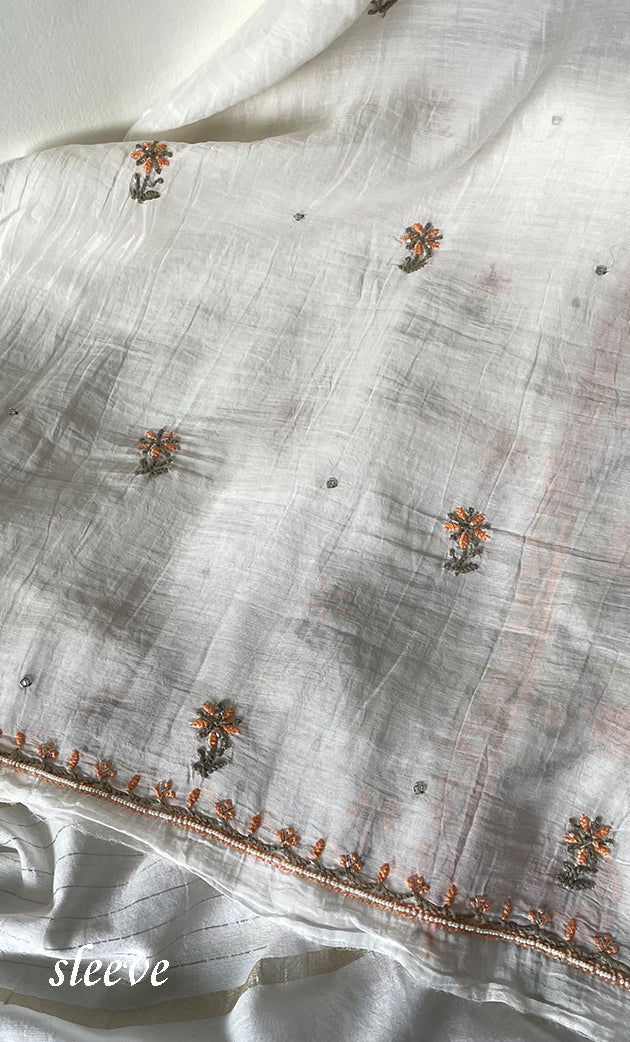 Women's Lakhnavi Handcrafted Unstitched Mul Chanderi Kurta And Dupatta Set - HONC0323577