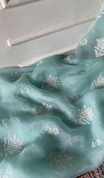 Load image into Gallery viewer, Women's Lakhnavi Handcrafted Pure Organza Chikankari Unstitched Full Suit Material - HONC0351123