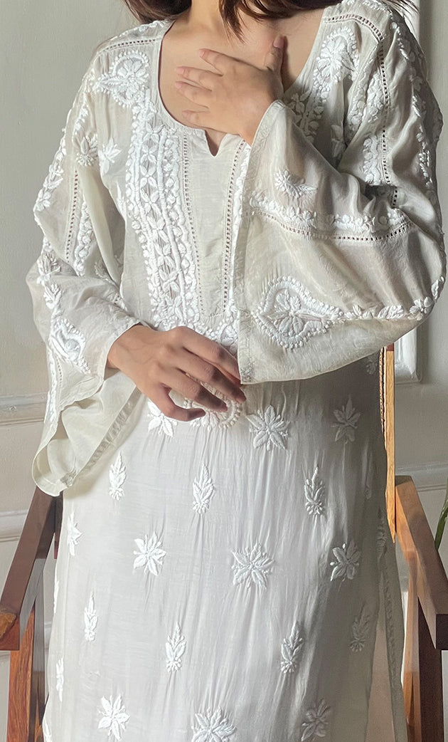 Women's Lucknowi Handcrafted Muslin Chikankari Kurti - HONC0292556