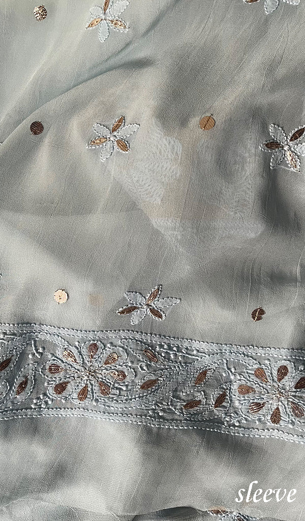 Women's Lakhnavi Handcrafted Viscose Georgette Chikankari Full Suit Material - HONC0270927
