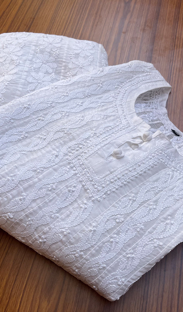 Women's Lakhnavi Handcrafted Cotton Chikankari Anarkali - HONC0276022