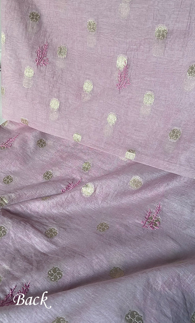 Women's Lakhnavi Handcrafted Mul Chanderi Unstitched Chikankari Full Suit Material - HONC0316859