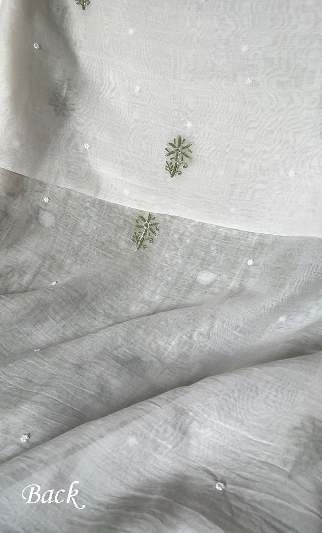 Women's Lakhnavi Handcrafted Unstitched Mul Chanderi Kurta And Dupatta Set - HONC0327487