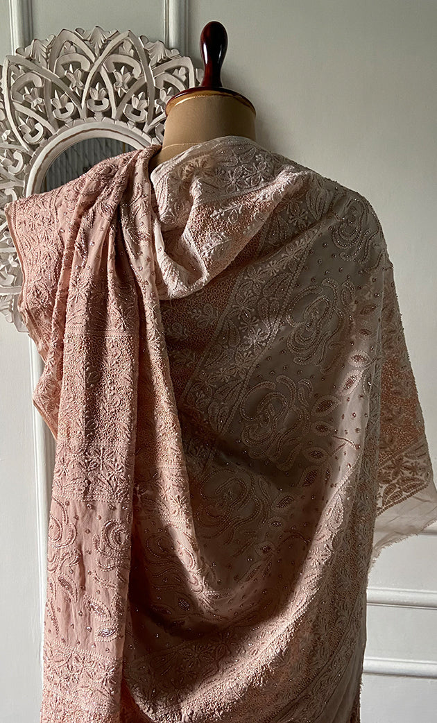 Women's Lakhnavi Handcrafted Pure Silk Georgette Chikankari Saree - HONC00327291