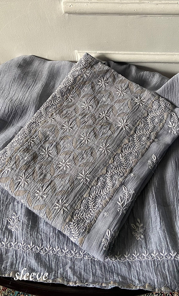 Women's Lakhnavi Handcrafted Mul Chanderi Semi - Stitched Kurta And Dupatta Set - HONC0339043