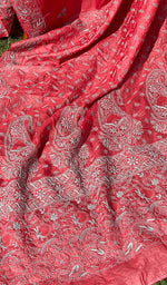 Load image into Gallery viewer, Women&#39;s Lakhnavi Handcrafted Tussar Silk Chikankari Saree - HONC0245864
