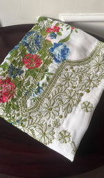 Load image into Gallery viewer, Women&#39;s Lakhnavi Handcrafted Cotton Chikankari Unstitched Kurti Fabric - HONC0284329
