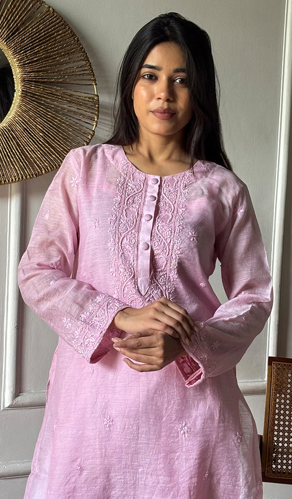 Women's Lakhnavi Handcrafted Muslin Chikankari Kurti - HONC02647660