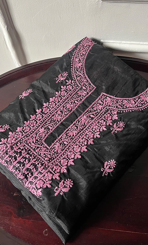 Charvi Women's Lakhnavi Handcrafted Organza Chikankari Unstitched Kurti Fabric - HONC0336175