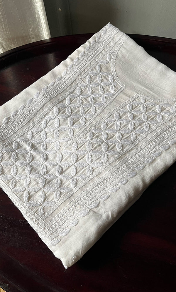 Women's Lakhnavi Handcrafted Modal Cotton Chikankari Unstitched Kurti Fabric - HONC0242107
