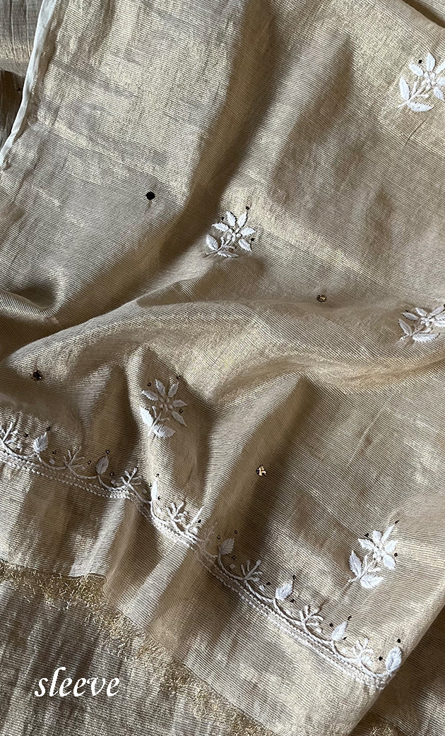 Women's Lakhnavi Handcrafted Tissue Chanderi Unstitched Kurta And Dupatta Set - HONC0282346