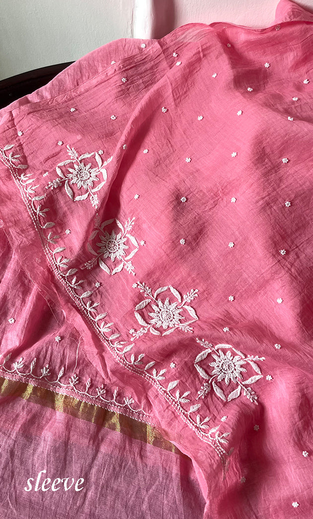 Jazba Women's Lakhnavi Handcrafted Mul Chanderi Unstitched Kurta And Dupatta Set- HONC0319683