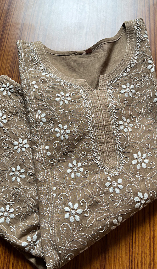 Women's Lakhnavi Handcrafted Cotton  Chikankari Kurti- HONC0300989