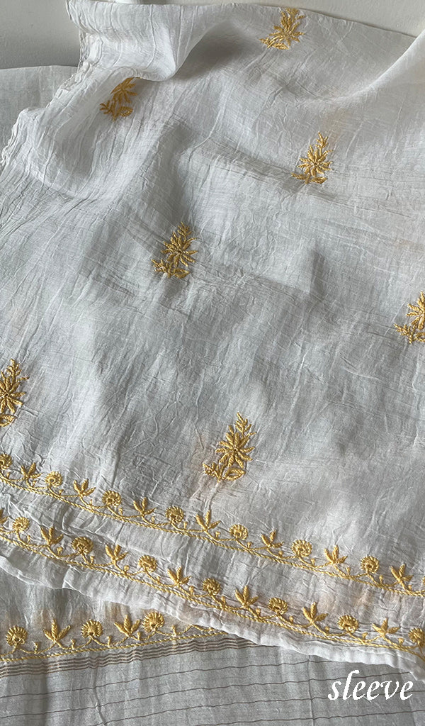 Women's Lakhnavi Handcrafted Mul Chanderi Unstitched Kurta And Dupatta Set - HONC0226787