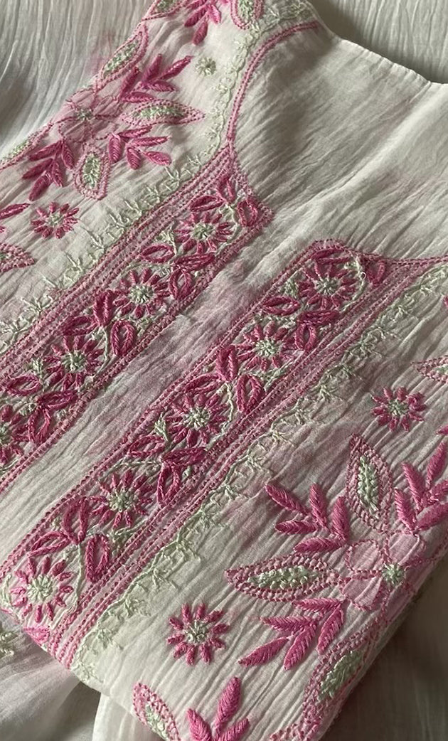 Women's Lakhnavi Handcrafted Mul Chanderi Semi - stitched Kurta And Dupatta Set- HONC0314876