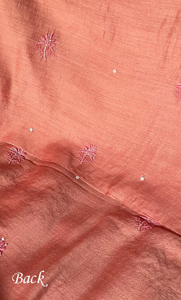 Women's Lakhnavi Handcrafted Unstitched Munga Silk Chikankari Kurta And Dupatta Set- HONC0280939